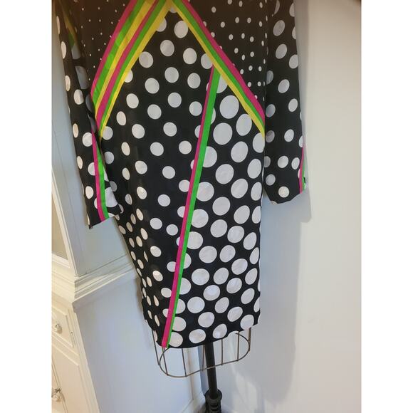 Pat Argenti Silk Dress Vintage Black White Polk A Dot Multicolor Stripes Small - Picture 4 of 9